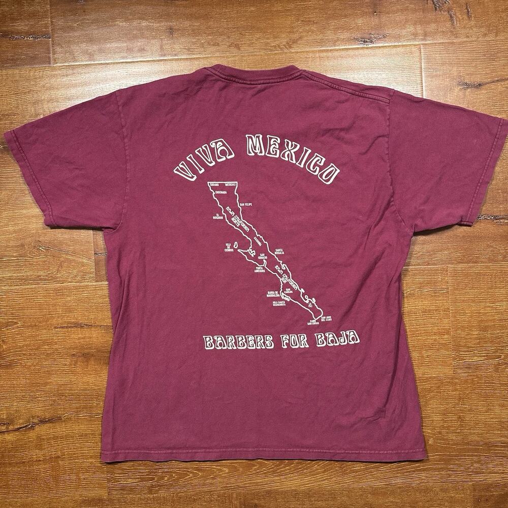 Stussy T Shirt Mens L Maroon Barbers For Baja California Viva Mexico Streetwear